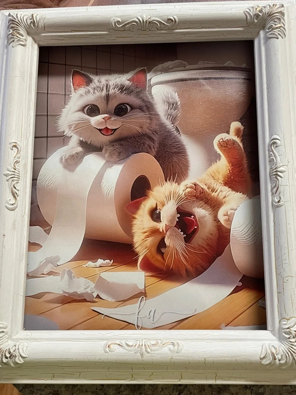 Playful Gray & Orange Cat Poster for Pet Lovers FAUX CANVAS W frame or without